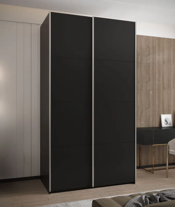 Penderie / Armoire à portes coulissantes / 245,5 x 130 x 64 cm / 2 tringles à vêtements / 6 étagères / 6 compartiments / 2 portes coulissantes / Couleur : Noir / Soft-Close