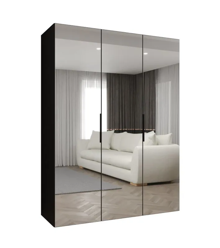 Armoire penderie Korab 127 noir | 1,5 m de large | Soft-Close | 2 compartiments | 2 tringles | Poignées noires