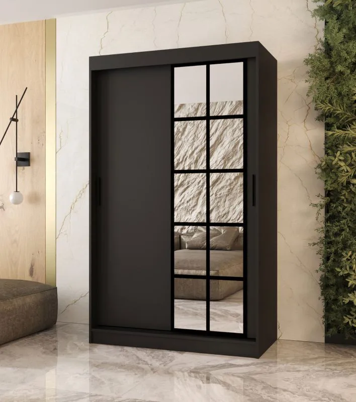 Armoire à portes coulissantes / Noir mat / 5 compartiments / 2 tringles / Finition haut de gamme / 120 x 62 x 200 cm / Armoire / Porte miroir / Design moderne
