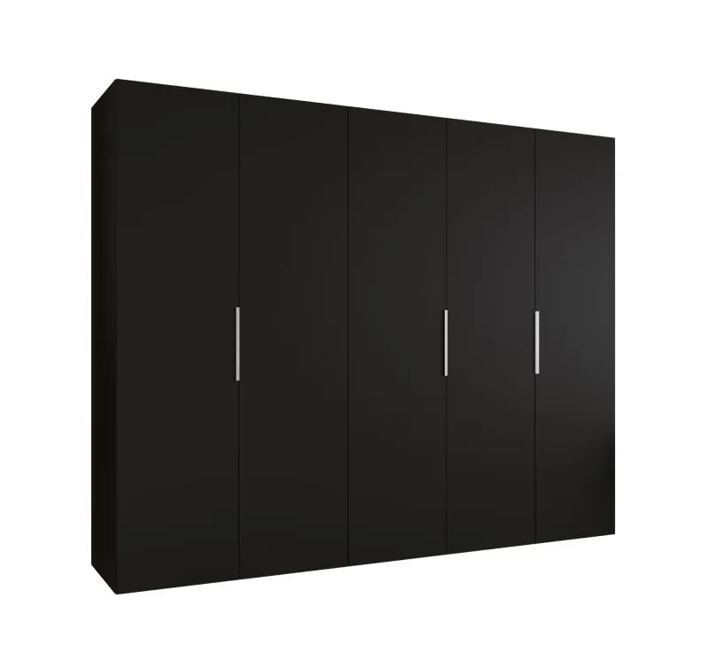 Armoire à portes battantes Korab 40 | Noir | 2,5 m de large | 3 penderies | Poignées couleur cachemire | Soft-Close