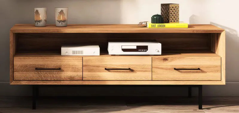 Meuble TV Kumeu 13 | Bois massif de cœur de hêtre huilé | 50 x 144 x 45 cm | Finition naturelle