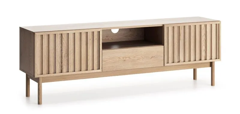 Meuble TV Acrab 04 avec beaucoup d'espace de rangement, 53 x 159 x 37 cm en chêne Cremona, 4 compartiments, 2 portes, 1 porte basculante, Système d'ouverture Push-to-open, protection des bords ABS