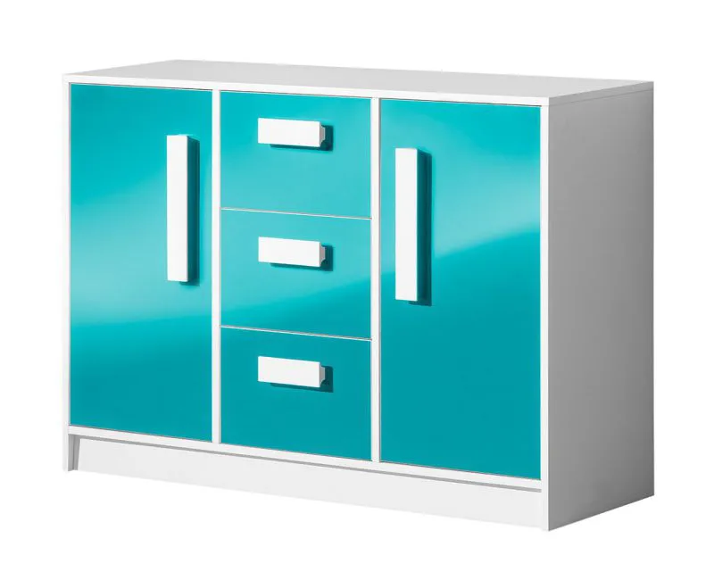 Commode enfant Walter 06 | Blanc et bleu brillant | 85 x 120 x 40 cm | Rangement moderne