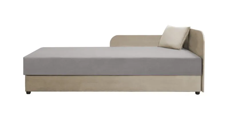 Lit simple ou lit d’appoint Lobatos 100 | Beige & Gris | Tête de lit à droite | 80 x 195 cm | Rangement intégré