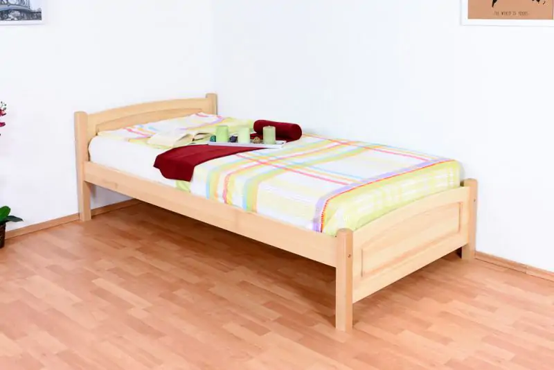 Lit simple / lit d'appoint en bois de hêtre massif naturel 117, avec sommier à lattes - 100 x 200 cm