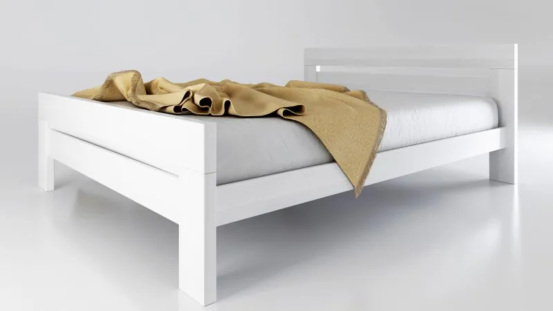 Lit double classique avec sommier à lattes Lingaula 01, Couleur : Blanc, Surface de couchage : 160 x 200 cm, en bois de hêtre massif, design pratique