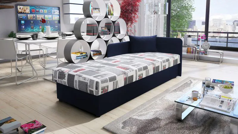 Lit de jour confortable avec grand espace de rangement Lobatos 52 | Bleu | 80 x 195 cm | Tête de lit à droite | Finition soignée