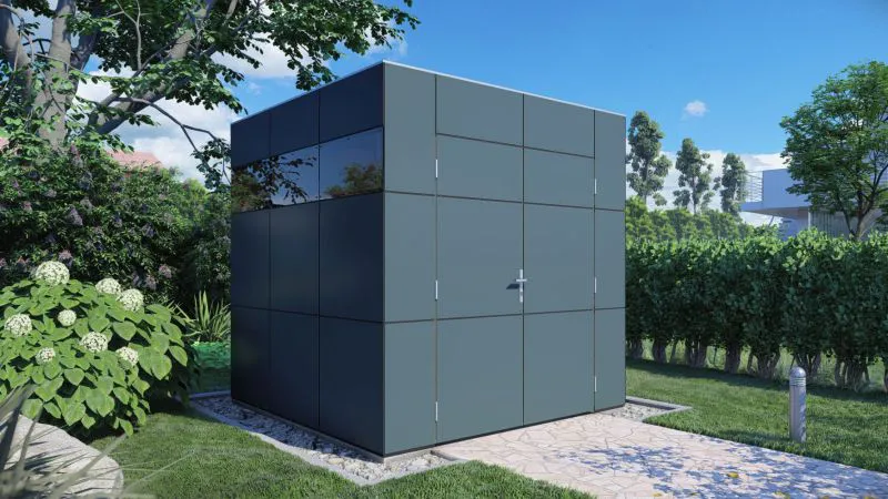 Abri de jardin moderne 01 , Couleur : Gris / Anthracite - en éléments de 19 mm, surface au sol : 5,2 m².