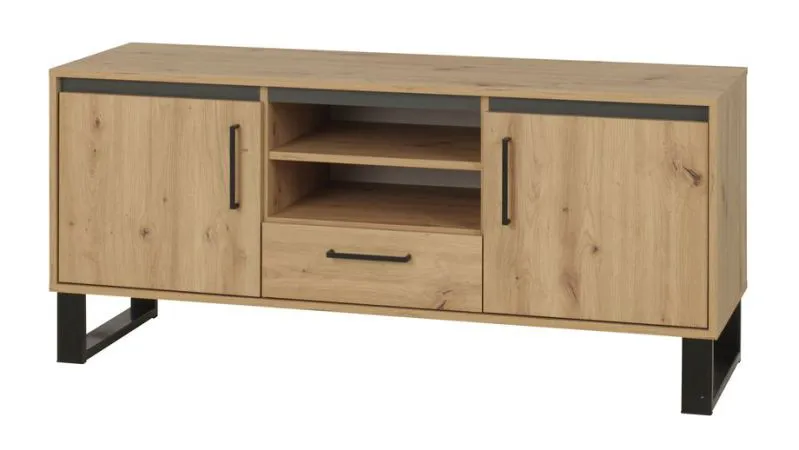 Meuble TV bas Kanel 13 | Chêne et anthracite | 2 portes, 1 tiroir | 61 x 140 x 41 cm