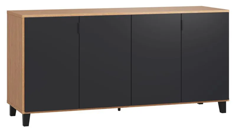 Commode Leoncho 04 | Chêne et noir | 78 x 160 x 47 cm | Soft Touch | Grand espace de rangement