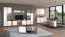 Vitrine haute 2 portes Kanjiza 01 | Chêne Flagstaff & Blanc brillant | 10 compartiments | 200,5 x 78,5 x 40 cm | Salon