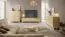 Meuble bas TV / 4 portes basculantes / Couleur : Chêne Vicenza / Fonction Push-to-open / 200 x 38 x 47 cm / 4 compartiments / Chants ABS / Pieds en bois / Meuble TV