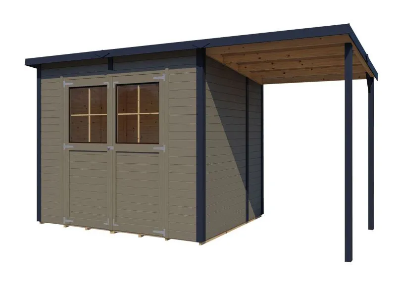 Tonnelle de jardin avec plancher et toit rapporté, Surface : 6,93 m², Toit à une pente, Abri de jardin, Beige-gris / Anthracite, Elément de jardin