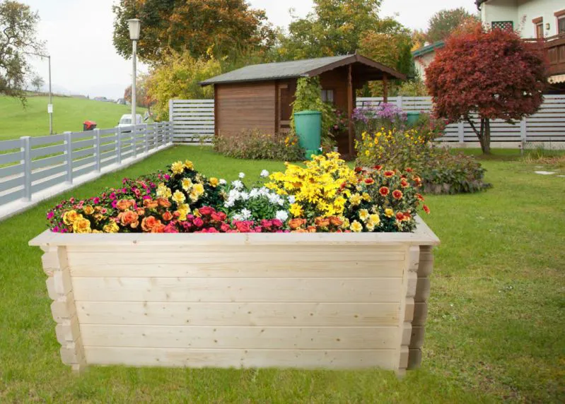 Jardinière surélevée en madriers - Dimensions de la base : 198 x 98 cm, épaisseur des planches : 44 mm