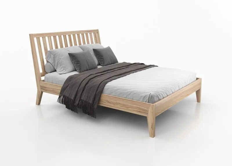 Lit simple ou d’appoint Engordany 08 | Bois de hêtre massif laqué | 140 x 200 cm | Coloris hêtre | Tête de lit haute | Design esthétique