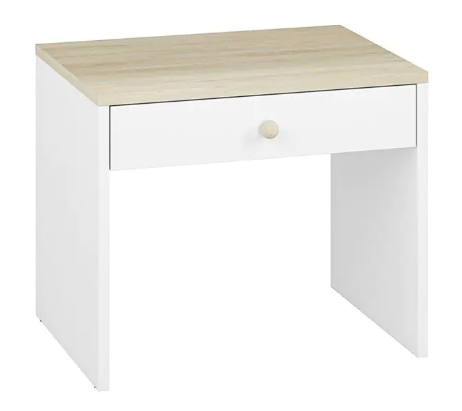 Chambre d'enfant - Table de chevet Egvad 15, couleur : blanc / hêtre - Dimensions : 58 x 69 x 51 cm (H x L x P), avec 1 tiroir