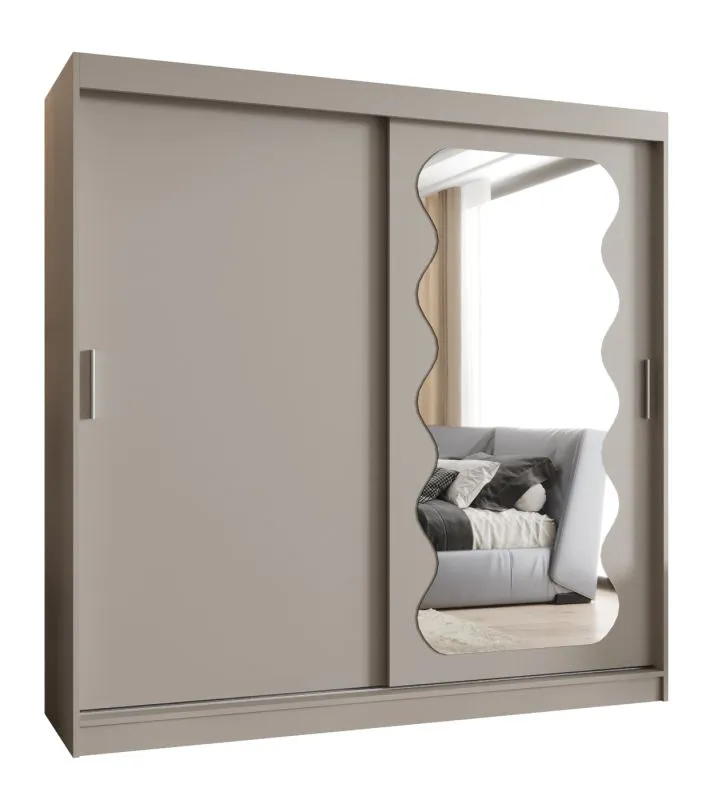 Armoire portes coulissantes Bernina 20 | Cachemire | Miroir intégré | 2 tringles | 10 compartiments | Largeur 2 m