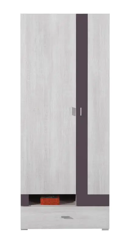 Chambre d'adolescents - armoire à portes battantes / armoire "Emilian" 03, pin blanchi / gris foncé - Dimensions : 195 x 80 x 50 cm (h x l x p)