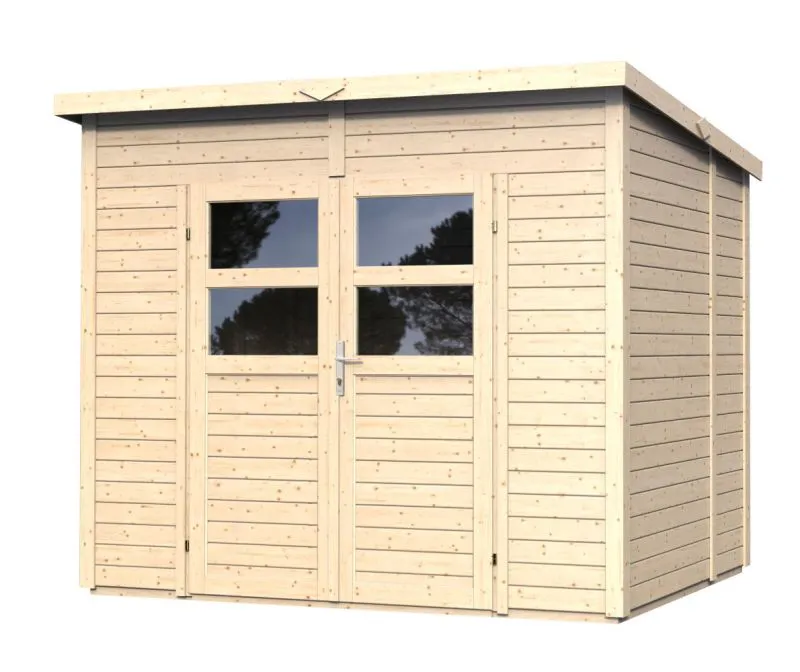 Abri de jardin Freiberg 02 avec plancher, naturel - en éléments de 19 mm, surface au sol : 4,31 m², toit à une pente