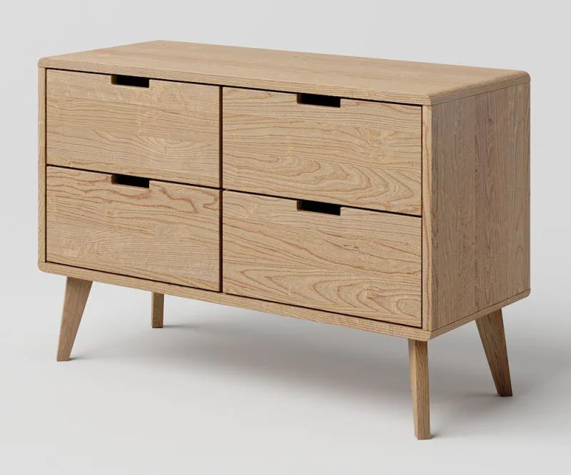 Commode en chêne massif naturel Aurornis 34 | 64 x 96 x 40 cm | 4 tiroirs spacieux