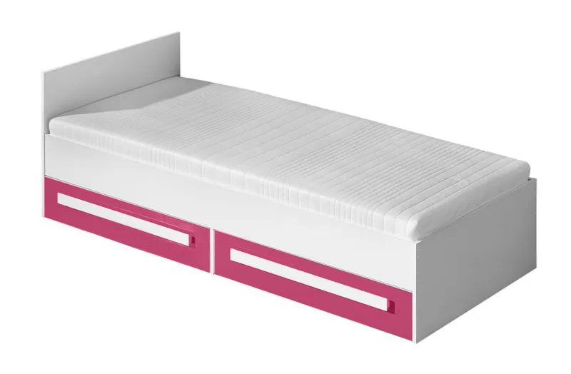 Lit enfant Walter 11 | Blanc & rose brillant | Sommier à lattes inclus | 90 x 200 cm