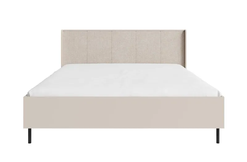 Lit double / Lit d'appoint / Couleur : Beige avec effet bois / Rembourrage de tête de lit / Surface de couchage : 160 x 200 cm / Sommier à lattes relevable inclus / Pieds : métal