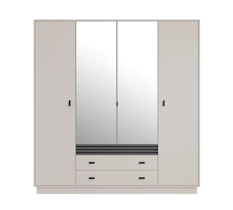 Armoire 4 portes Niel 16 | 3 tiroirs | Cachemire élégant | 1 tringle | 9 étagères bois | 210 x 200 x 56 cm | 11 compartiments