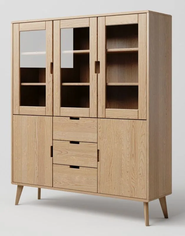 Vitrine en chêne massif naturel Aurornis 27 | 166 x 142 x 40 cm | Design moderne | Rangement optimisé