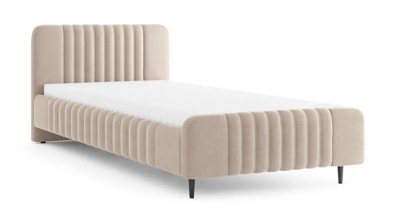 Lit simple | Revêtement tissu | Cachemire | Surface de couchage 120 x 200 cm | Lit d'appoint | Sommier à lattes inclus | Pieds en bois noirs | Belladere 12