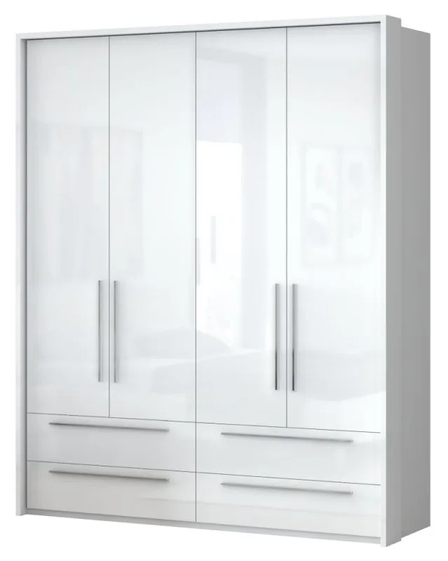Armoire penderie à portes battantes Siumu 30 | Blanc & Blanc brillant | 226 x 187 x 60 cm | Soft Close