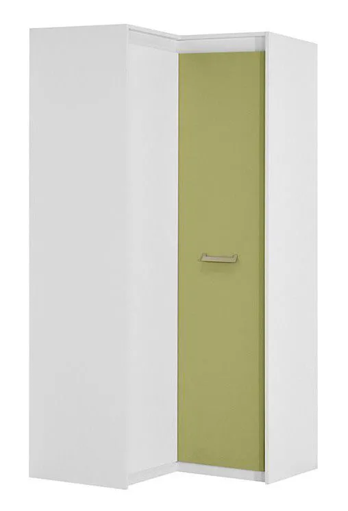 Armoire d’angle enfant Koa 04 | Blanc/Vert | 203 x 98 x 98 cm | Rangement spacieux | Style moderne