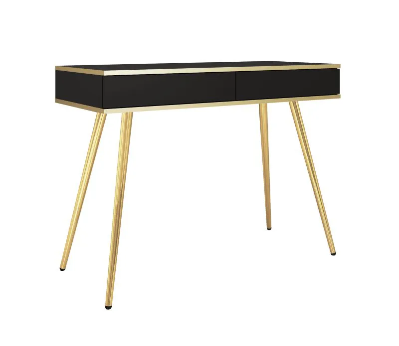 Coiffeuse moderne noire | 2 tiroirs push-to-open | Pieds or | Horsham 72 | Protection ABS