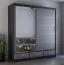 Armoire portes coulissantes avec miroir | 218 x 203 x 61 cm | Gris/Noir | Lusatian 23 | 2 portes, 3 tiroirs, 12 compartiments | Bicolore