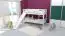 Lit superposé / lit de jeu David Hêtre massif laqué blanc avec toboggan, sommier à lattes inclus - 90 x 200 cm, divisible
