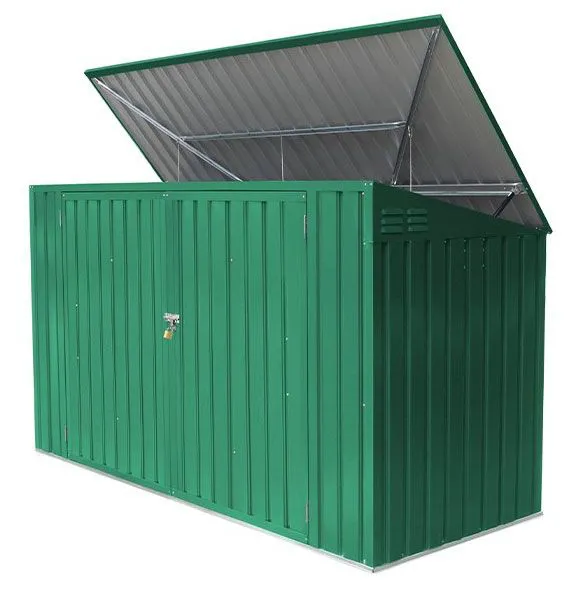 Cache poubelle / cabane à outils en métal, Dimensions : 235 x 100 x 131 cm (L x l x h), couleur : vert