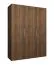 Armoire à portes battantes de 1,5 mètre de large / Couleur : Noyer / 3 portes / Système de fermeture Soft-Close / 2 compartiments / Poignées : Argent / 2 tringles / Penderie