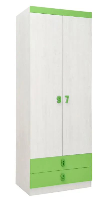 Chambre d'enfant - armoire à portes battantes / armoire Luis 19, couleur : chêne blanc / vert - 218 x 80 x 52 cm (H x L x P)