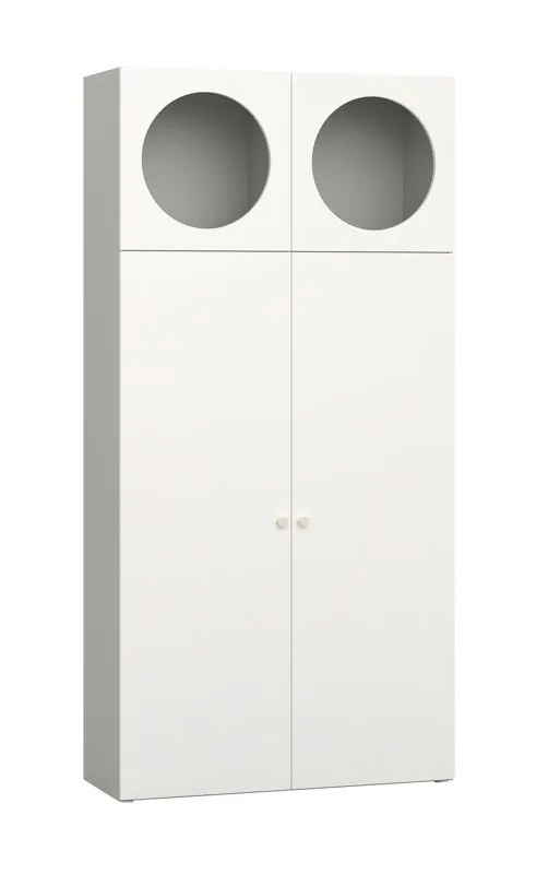Bibliothèque 8 cases Aenna 42 | Blanc et gris | 4 portes | Pieds réglables | 202,5 x 35 x 100,5 cm