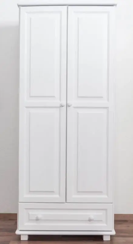 Armoire en bois de pin massif laqué blanc 006 - Dimensions 190 x 80 x 60 cm (H x L x P)