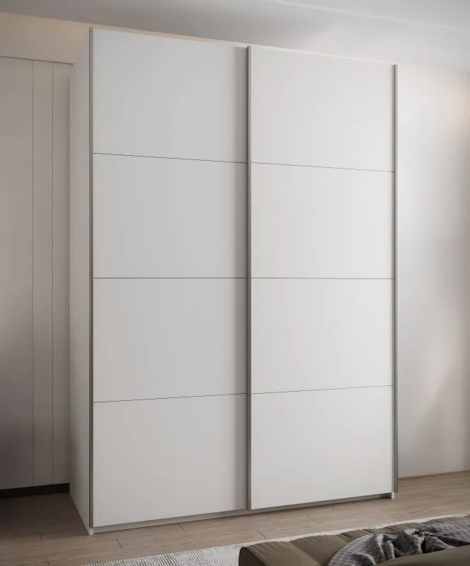 Penderie / Armoire à portes coulissantes / 245,5 x 180 x 64 cm / 2 portes coulissantes / 2 tringles à vêtements / 11 compartiments / 6 étagères / Soft-Close / Couleur : Blanc