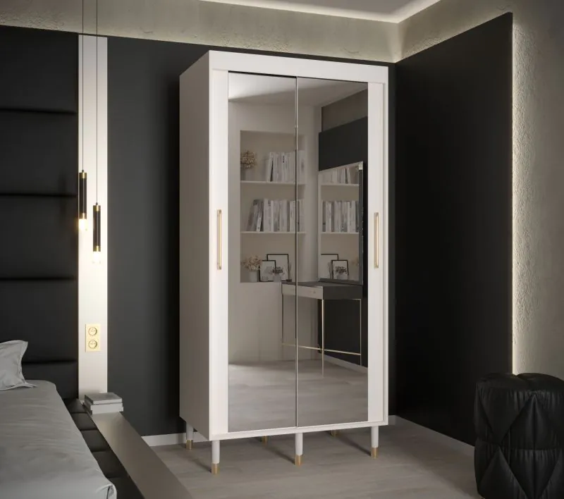 Armoire à portes coulissantes avec cinq compartiments Jotunheimen 265, couleur : blanc - Dimensions : 208 x 100,5 x 62 cm (H x L x P)