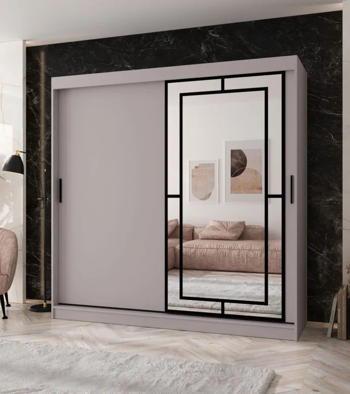 Armoire à portes coulissantes / Penderie à vêtements / Cachemire / 10 compartiments / 2 tringles / 200 x 62 x 200 cm / porte miroir décorative / Pour chambre à coucher