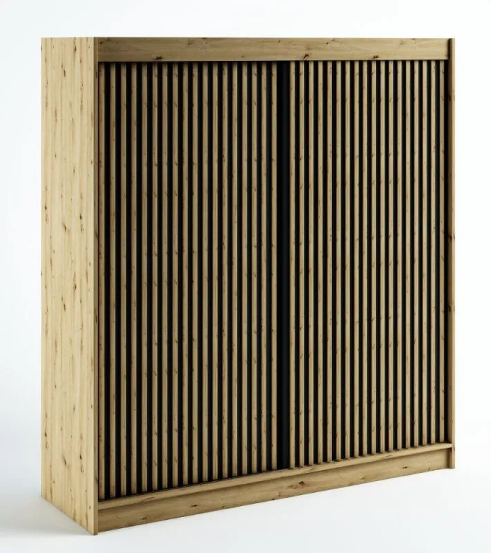 Penderie portes coulissantes Borgis 05B | Chêne Artisan & Noir mat | 200 x 200 x 62 cm
