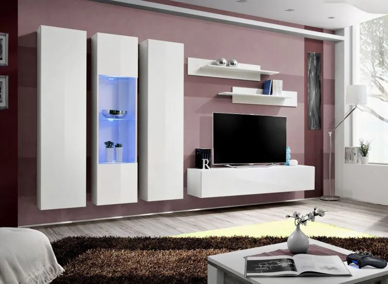 Meuble mural Hompland 38 blanc | Push-to-open | LED bleue | 170 x 260 x 40 cm