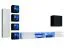Meuble-paroi avec huit portes Volleberg 85, couleur : blanc / noir - dimensions : 150 x 280 x 40 cm (h x l x p), avec éclairage LED bleu