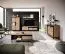 Meuble TV bas avec étagère murale Medenine 03 | Chêne / Noir | 49/17 x 165 x 40 cm | Style moderne