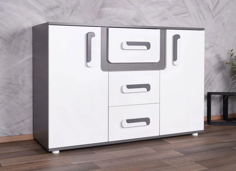 Chambre d'ado - Commode Oskar 07, couleur : anthracite / blanc - 84 x 128 x 40 cm (H x L x P)
