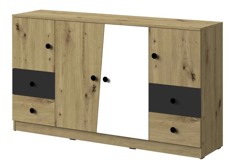 Commode design Sirte 06 | Chêne, blanc et noir mat | 90 x 160 x 40 cm | Grand espace de rangement