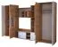 Mur de rangement salon 320 cm | Marron & Blanc brillant | 1 porte | Grand espace | Design angulaire aspect bois