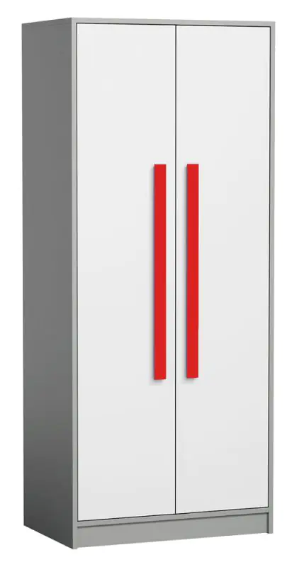 Chambre des jeunes - armoire à portes battantes / armoire Olaf 01, couleur : anthracite / blanc / rouge, partiellement massif - 191 x 80 x 50 cm (H x L x P)